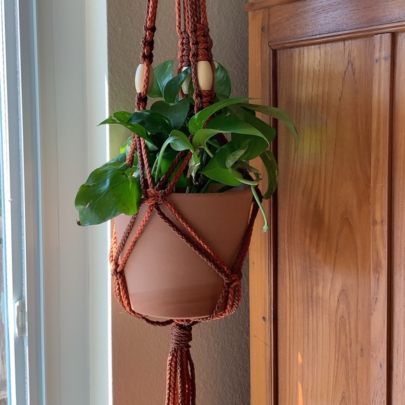 NEW Handmade Macrame Plant Hanger Orange & Brown - Picture 1 of 8